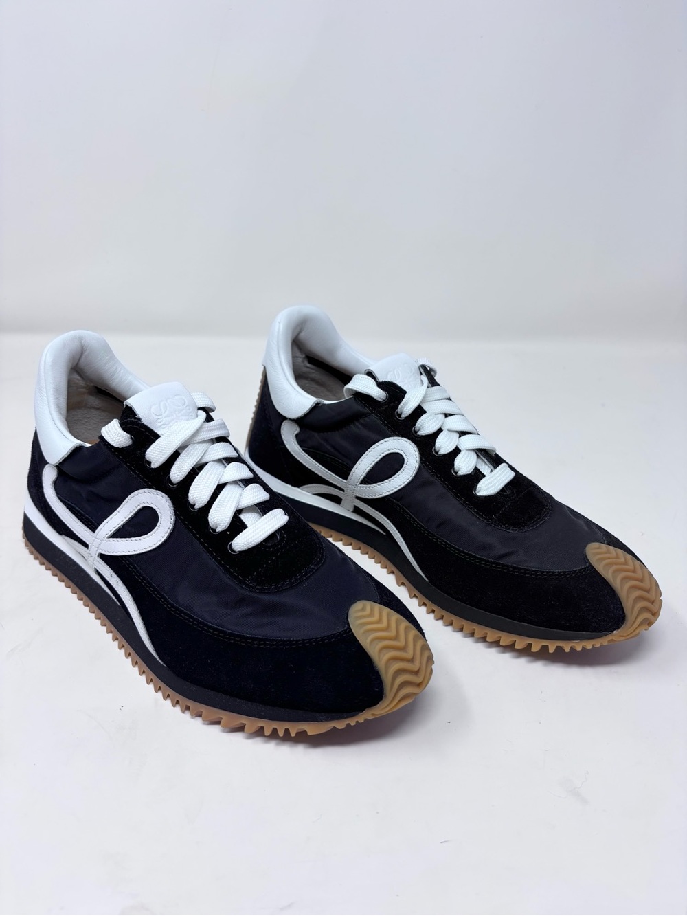 Loewe Flow Runner Black White Suede Nylon Runner Sneaker size 38 Logo